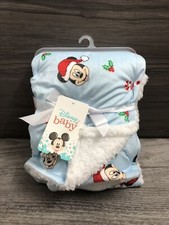 Baby Blanket Christmas Disney Mickey Mouse Blue 30x40 Plush New With Tags