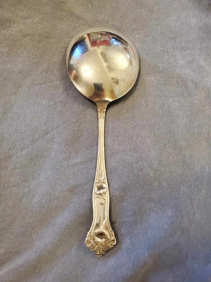 Cuchara para servir ensalada de plata esterlina maciza Alvin Morning Glory 8 3/4 pulgadas 1909 Foto 2 de 4