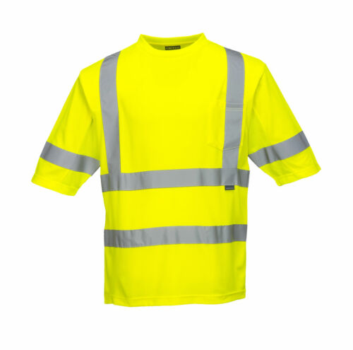 Portwest S397 Class 3 Mesh Panel Reflective Hi-Vis Safety Short Sleeve T-Shirt - Afbeelding 1 van 3