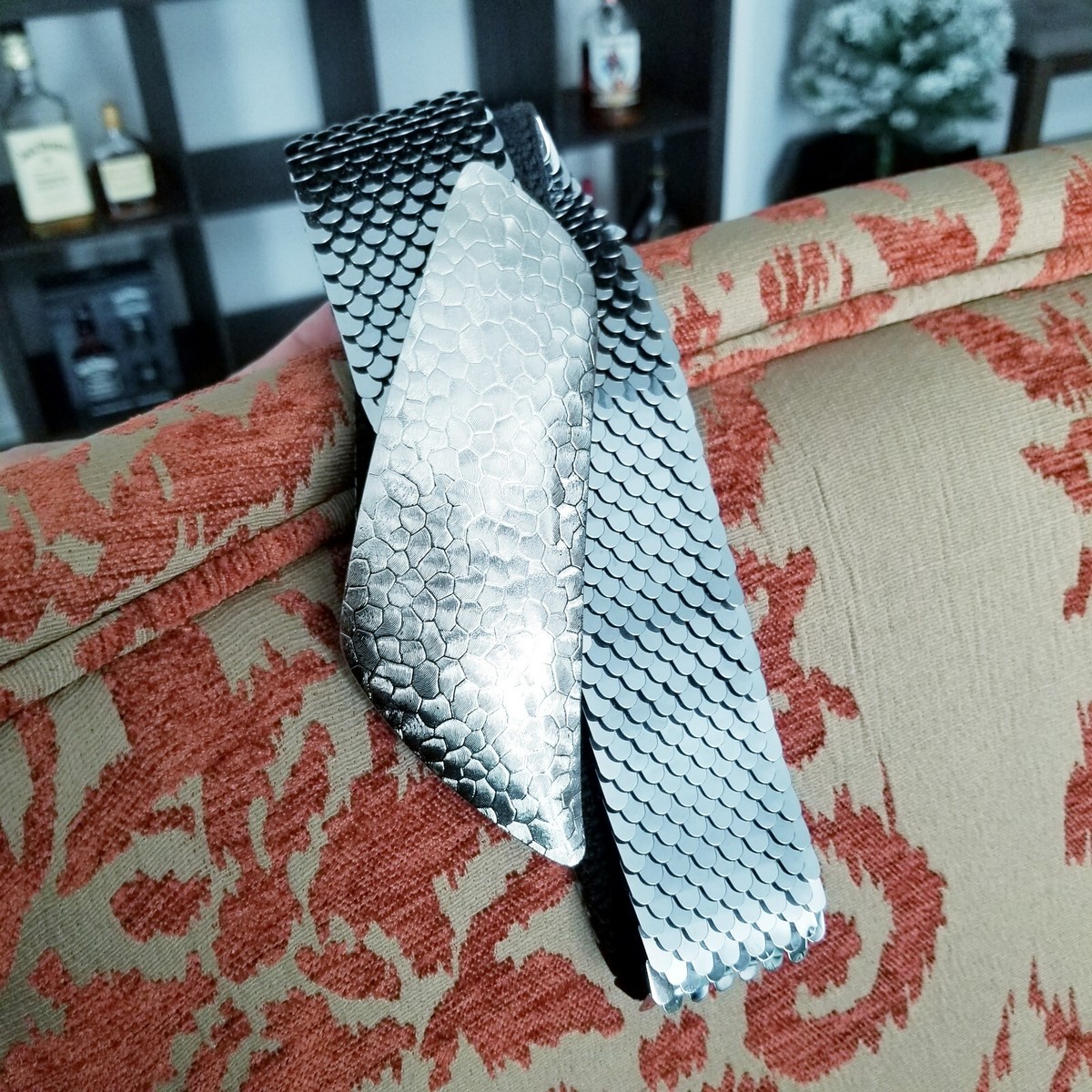 Silver Metal Antique Detail Stretch Belt Vintage Elegant Silver Metallic Stretch Belt L/XL - Etsy main image 2