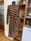 SONIA RYKIEL BLACK/BROWN STRIPED TENCEL WOOL JERSEY GATHERED BODYCON DRESS-M