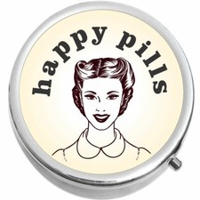 Happy Pills Medicine Vitamin Compact Pill Box