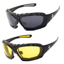 2 PAIRS COMBO Chopper Padded Wind Resistant Sunglasses Motorcycle Riding Glasses