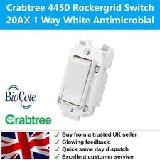 Crabtree 4450 Rockergrid 20AX 1 Way White Switch Unlettered Module Antimicrobial