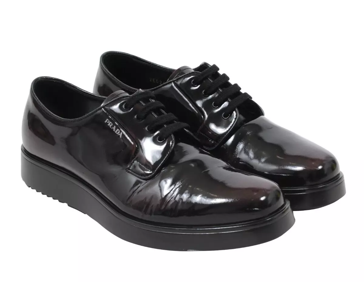 Prada Red Sole Derbies in Black