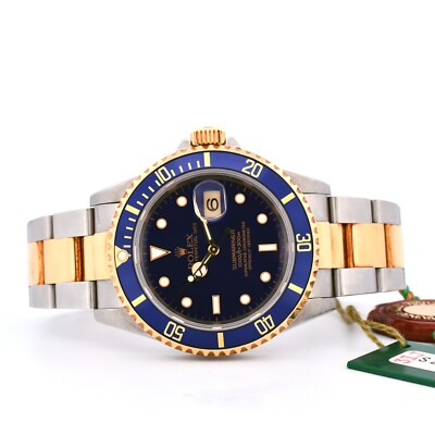 Rolex Submariner Date 18K & SS 16613 Bluesy Blue Dial Original 40MM Wristwatch