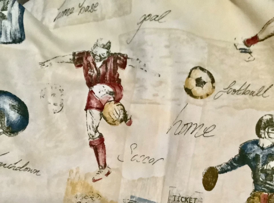 Varsity Football Print Cotton Curtain Lined Pinch Pleat Drapes Set of Two Pair g - Image 3 of 4