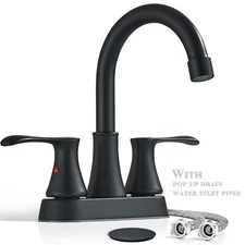 Black Bathroom Sink Faucet 3 Holes 4 Inch Centerset Vanity Mixer Faucet 2 Handle