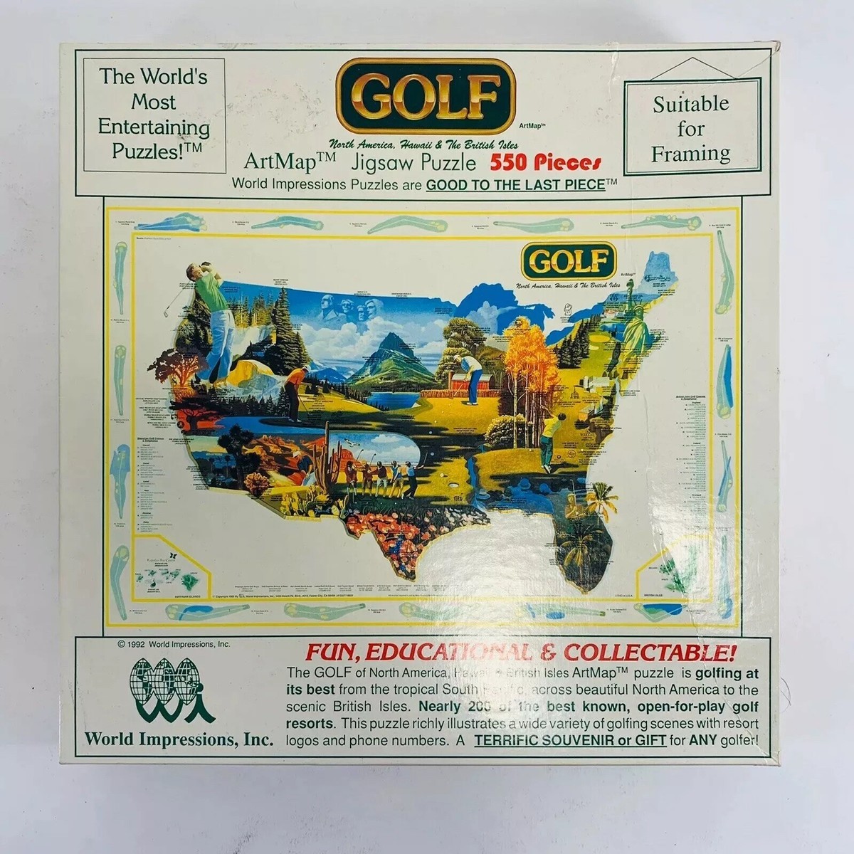 NOS Vintage 1992 World Impressions Golf ArtMap 550 Piece Jigsaw