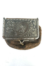 Vintage Coin Purse Repousse Leather Pouch Kiss Lock Woman Profile Nouveau