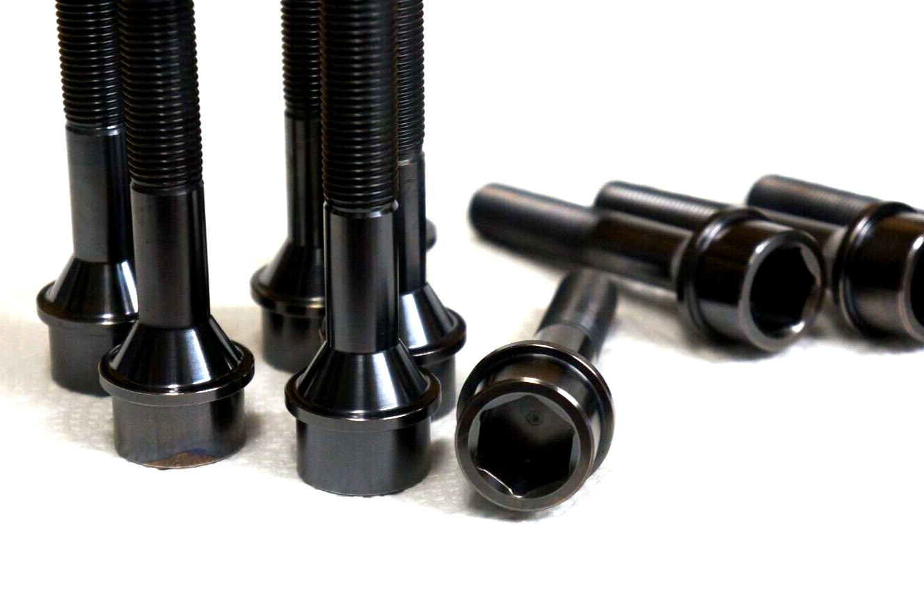 10x set Black 72mm Ferrari Titanium Wheel Bolts for spacers 20mm