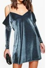 Boohoo Quinn Velvet Cold Shoulder Shift Dress Size 10. Party.