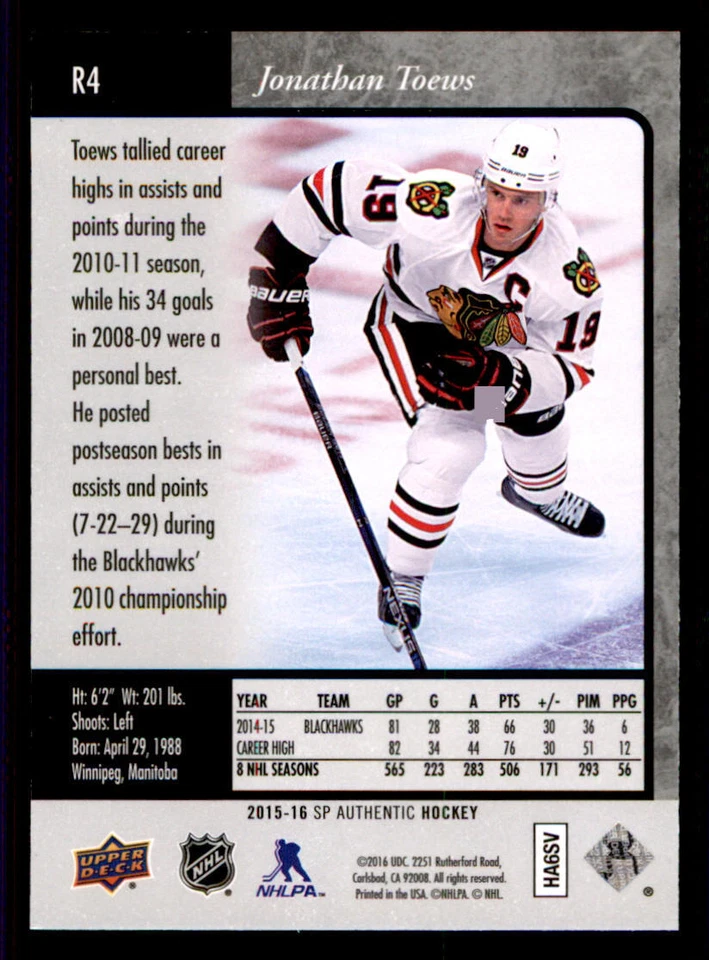 2015-16 SP Authentic '95-96 SP Retro #R4 Jonathan Toews - Image 2 of 2