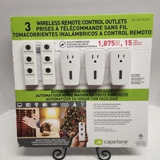 Capstone Wireless Remote Control Outlets 3 Pack LED Indicator New