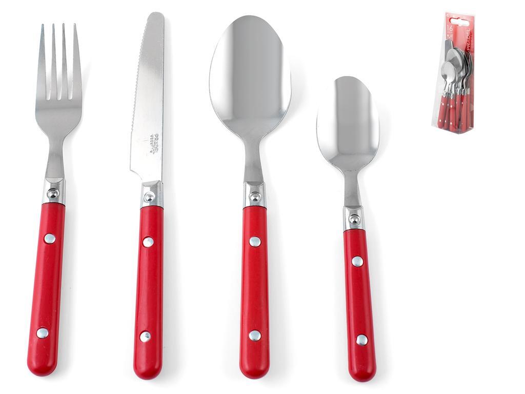 Servizio Posate 16 Pezzi, Manico Rosso Grigio Amefa