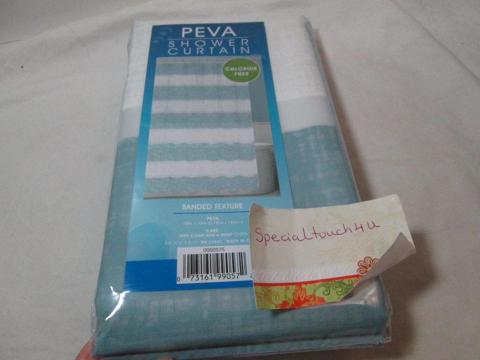 Nueva Cortina de Ducha Maytex BANDED TEXTURE PEVA 70x72 ~ Rayas Azules y Blancas Nueva en Paquete Foto 2 de 4