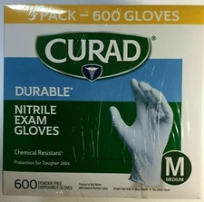 CURAD Durable NITRILE Exam Gloves  MEDIUM Size. 3 Box x 200 Gloves. Total 600 ct