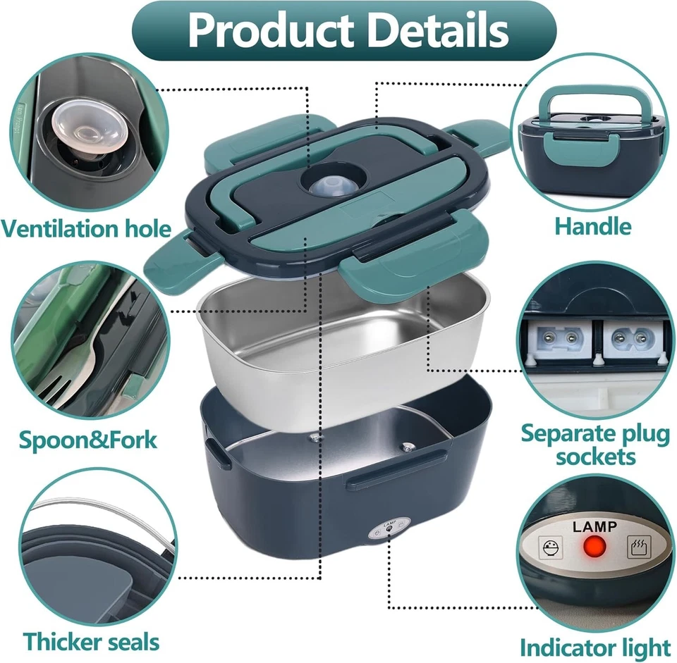 12V Car Portable Food Heating Lunch Box Electric Heater Warmer For Trucks Office - Image 2 of 4