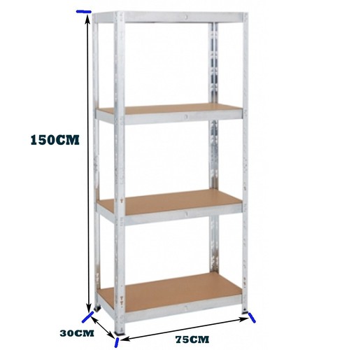 Unidad de acero de almacenamiento de estanterías de garaje de 4 niveles sin tornillos 150X75X30 CM MND - Imagen 9 de 11