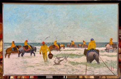Original Ölgemälde - Uwe Herbst ''Krabbenfischer bei Oostende - 100 x 160 cm