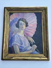 CHESTER SCHROCK PAINTING ANTIQUE ART DECO PORTRAIT PRETTY WOMAN COLORADO ARTIST