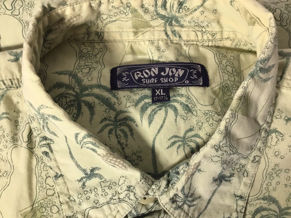 Ron Jon Hawaiian Camp Shirt Men's XL Green Cotton Print Short Sleeve Button Up - Image 2 of 4