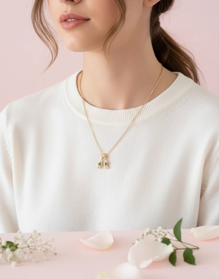 Collar Mamá Personalizado con Colgantes de Piedra Natal | Lleno de Oro 18K | Envío Gratis Foto 3 de 4