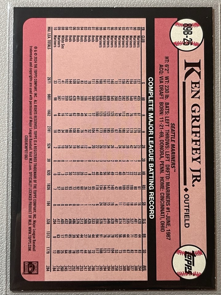 2024 Topps Series 1 1989 Topps Baseball Ken Griffey Jr #89B 25 HOF eBay