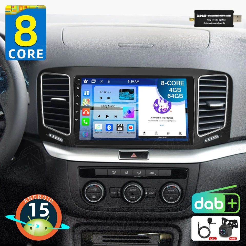 DAB+ Android 15 Autoradio Carplay GPS 4+64G Für VW Sharan II 7N Seat Alhambra 2 - Bild 2 von 4