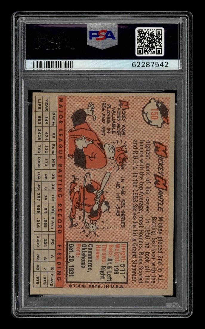 1958 Topps Set-Break #150 Mickey Mantle PSA 6 EX-MT view 2