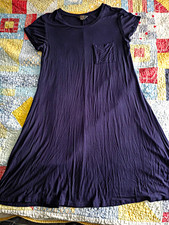MIX Women’s Navy Solid T-Shirt Dress Cap Sleeve Round Neck Pocket Stretch M