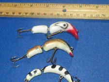 Lot of 3 KAUTZKY Lazy Ike Jointed Lures White Black Red Head