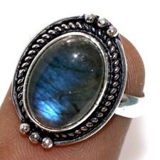 Fiery Labradorite 925 Silver Plated Ring US 7 Elegant Gift Design Trendy GW