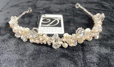Bridal Metal Silver Rhinestone Pearl Head Piece Denyas