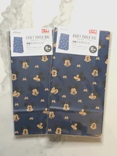 NEW Lot of 2 Disney Mickey Mouse Small Blue Kraft Paper Gift Bag Daiso Cartoon
