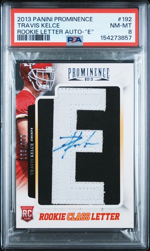 2013 PANINI PROMINENCE ROOKIE LETTER AUTO-"E" (1) TRAVIS KELCE ROOKIE /200 PSA 8