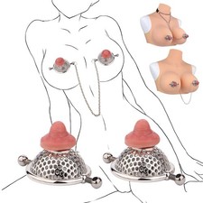 Realistic Nipple Clamps with Neck Chain Breast Fetish Bondage Chest Sex Toy