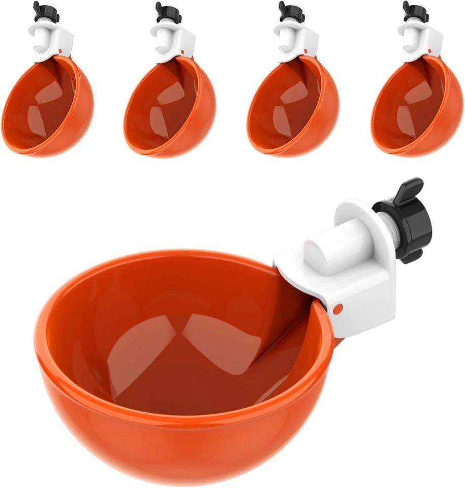 Juego de riego de pollo de alta resistencia de fácil instalación - Paquete de 5 tazas alimentadoras de pollo y pato Foto 3 de 4