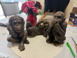 Three Wise Monkeys Resin Figurine Set Bronze Tone Collectible