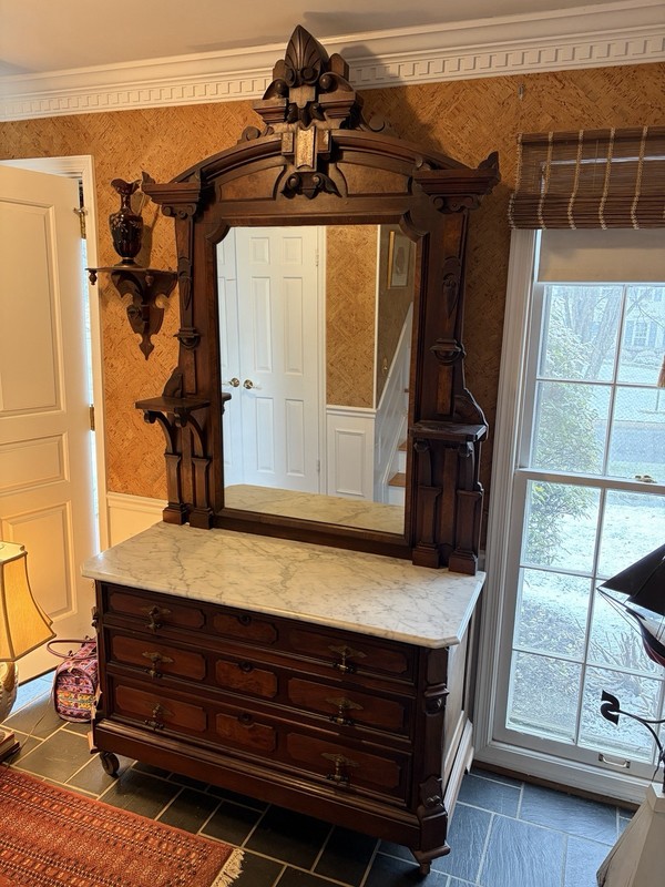 Antique Victorian Renaissance Revival 2 piece Walnut Bedroom Set Original No Res