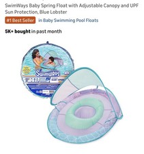 NEW Swimways Premium Baby Spring Float with Sun Canopy 9-24 mths Pink Mermaid