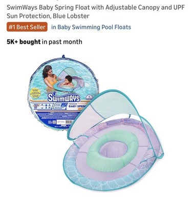 NEW~ Swimways Premium Baby Spring Float with Sun Canopy 9-24 mths Pink Mermaid