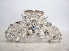 Silver metal flower crystal hair claw clip bridal clip for medium fine hair