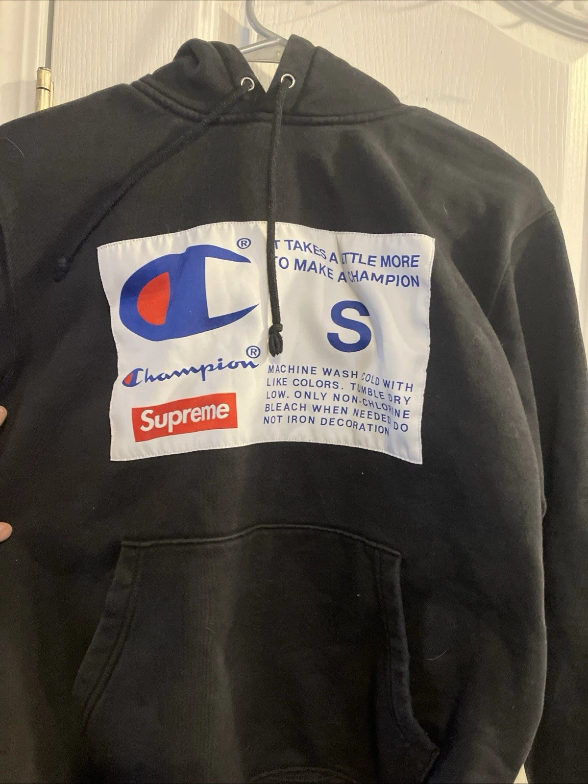 Sweat à capuche noir Supreme X Champion FW18 Big Label taille S