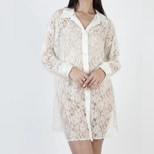 Vintage Victoria  s Secret M/L Gold Label white sheer lace satin back night shirt