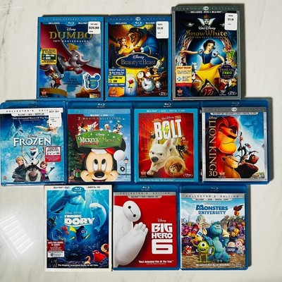 Blu-ray Lot of 10 Disney - Snow - Lion - Dory - Bolt - Beauty - Dumbo - Frozen