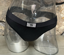 Victoria's Secret Bling Shiny Patch Logo THONG Cotton Panty Size L BLK NWT