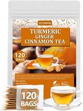 Premium 120 Turmeric, Ginger, Cinnamon Tea Bags, 100% Natural & No Additives &  0.09 per strip