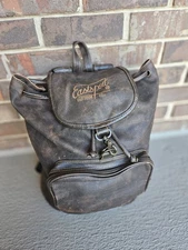 Vintage Eastsport All Leather Brown Backpack Drawstring Hiking Daypack Bag 1990s