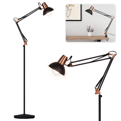 FIRVRE Industrial Floor Lamp with Swing Arm Adjustable Height Floor Lamp for Rea